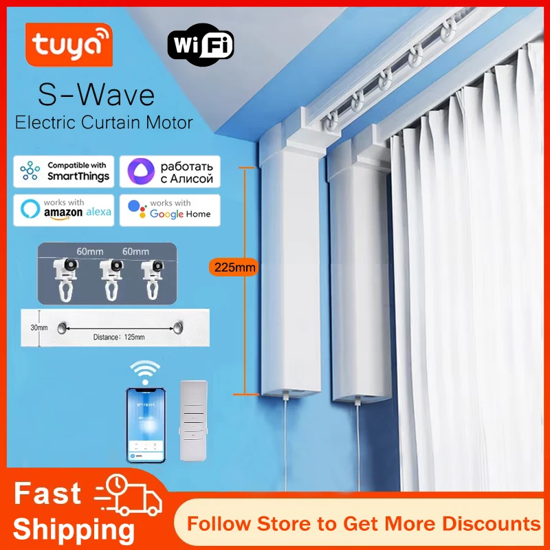 Tuya สมาร์ท Wifi ไฟฟ้าสมาร์ทผ้าม่านมอเตอร์เครื่องยนต์ผ้าม่านราง Rod Cornice ระบบสนับสนุน Google Assistant Alexa Alice 1
