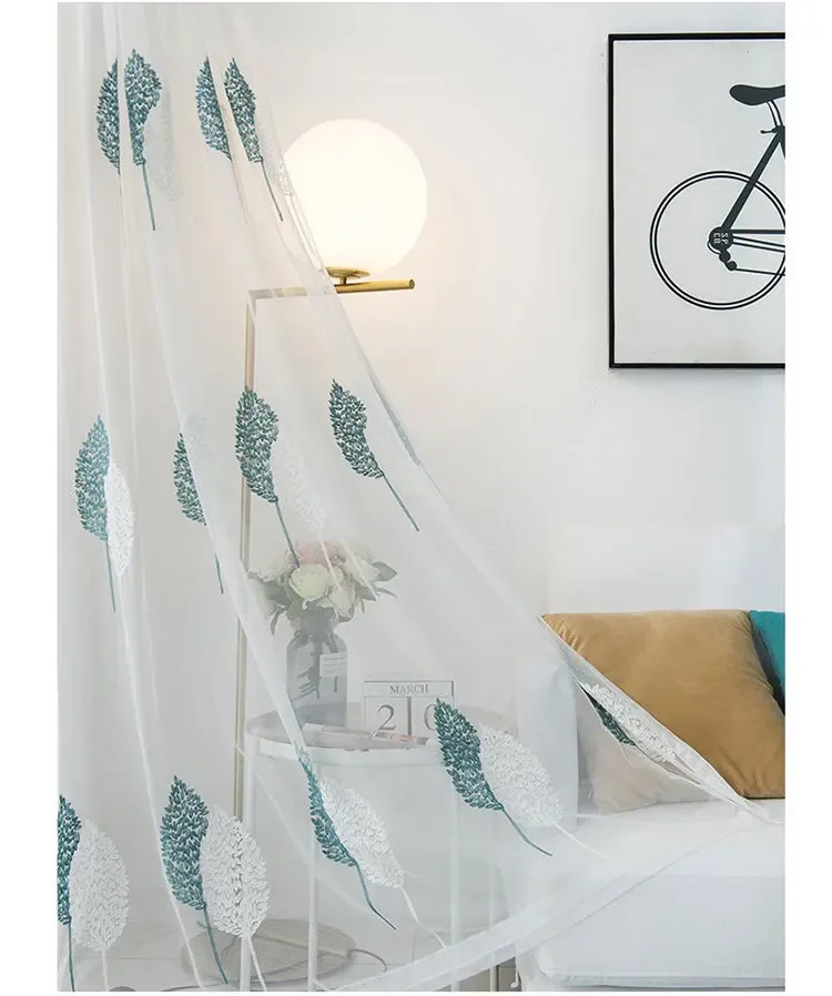 Description Picture 6 of itemEmbroidered Screen Window Screen Blue White Double Tree Gauze  Tulle 1PC Curtains Living Room Bedroom Balcony Bay Window Leaf