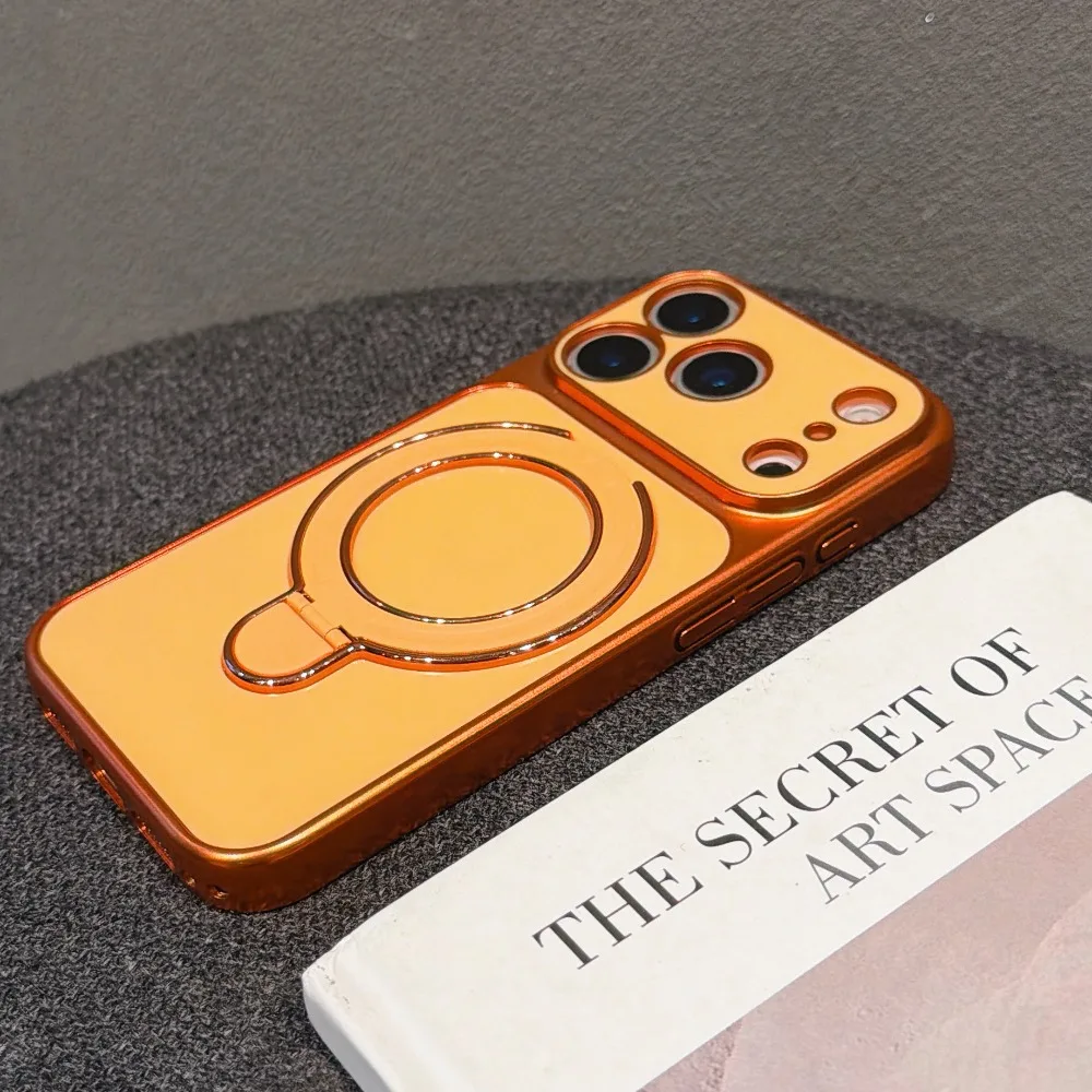 Luxury Plated Magnetic Kickstand Minimalist Solid Color Phone Case