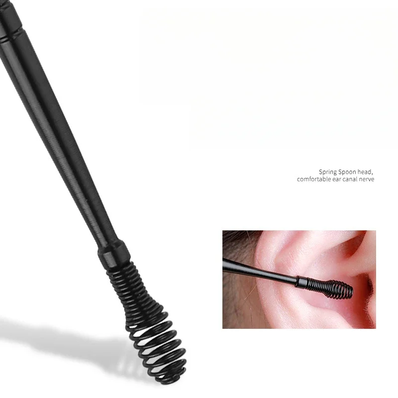 Stainless Steel Ear Wax Digging Spoon Small 360 Degree Curette Cleaner Care Tool Ear Cleaner Spiral Spring Ear Pick 2