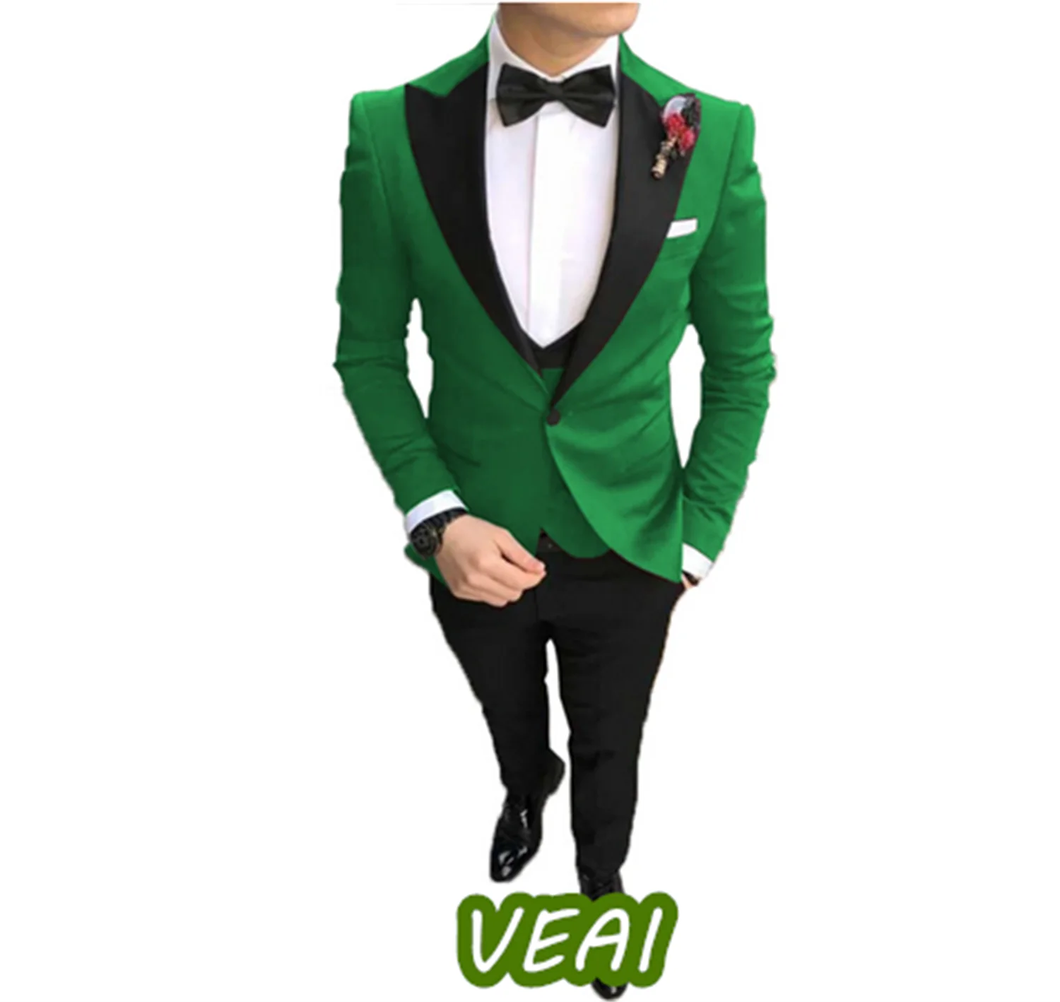 

Green Casual Men's Suit Slim Fit Peak Lapel Prom Tuxedos Business 3 Pieces Set for Wedding Grooms(Blazer+Vest+Pants)