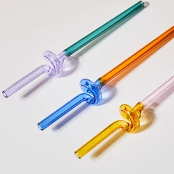 Nordic Color Glass Straw  Lovely Coffee Mixing Bar Design Reusable Straw Long Stem Glass Straw Drinkware Drinking Water Cup