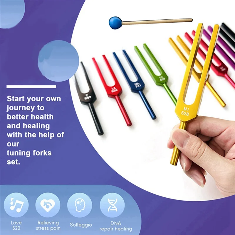 9 Pieces of Colorful Solfeggio Aluminum Alloy Tuning Forks, Tuning Forks for Therapy, Voice Therapy Blue 5