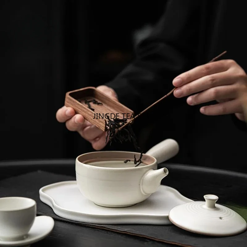 200ml Creative White Ceramic Side Handle Coarse Teapot with Filter for Home Tea Making Kung Fu Tea Set