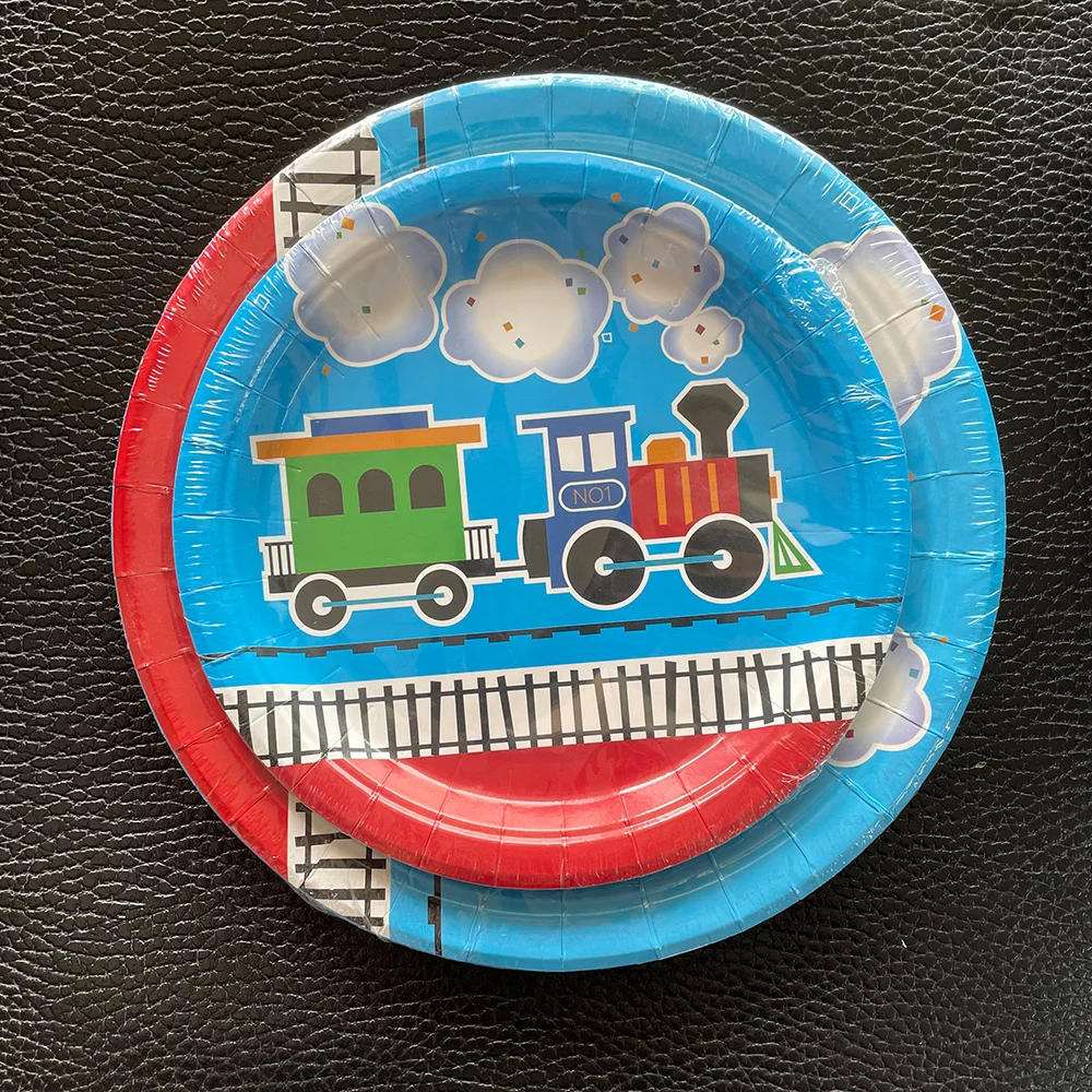 Zug-Mottoparty für den 2. Geburtstag: Pappteller, Servietten, Einweggeschirr, Eisenbahnwagen-Partyartikel – Detail 2