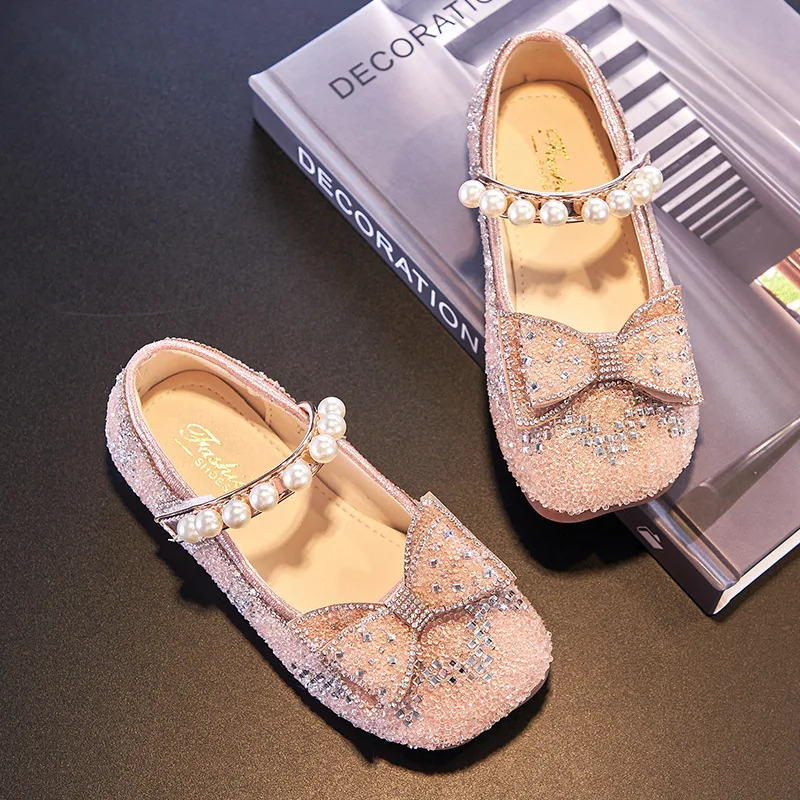 Spring Shoes Bead Mary Janes Flats Fling Princess Glitter Shoes Baby Girls Dance Shoes Kids Sandals Children Wedding Shoes Gold girl s mary janes love heart glitter stylish sparkly children ballet flats sliver 21 30 sweet spring elegant kids shoe