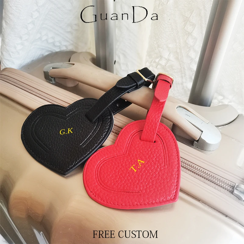 여행 이니셜 정품 가죽 하트 수하물 태그, 럭셔리 패션 여행 가방 라벨, 출장 주소 이름 카드홀더