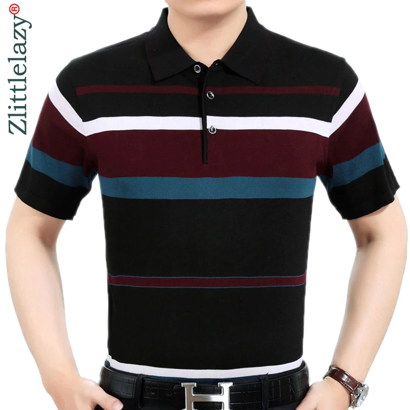 de manga corta para hombre, ropa ajustada a rayas, vestido de culturismo, ropa de calle, Polo de verano, 6371|Polo|