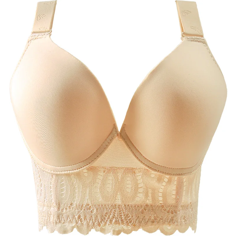 Large Chest Plus Size Sexy Bra Deep Cup Push Up Seamless Bra for Women Anti-sagging Thin Cup Adjustable shoulder strap Underwea