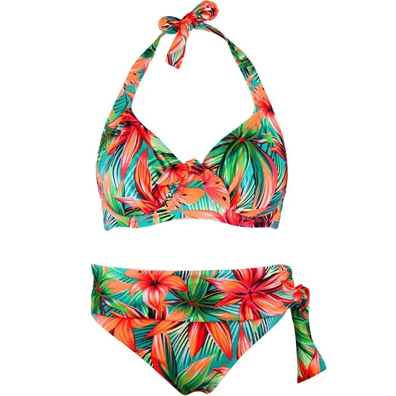 2022 New Printed Split Bikini Halter Neck Strap High Waist Swimsuit Separate Swimwear Beach Bathing Suits 2 Piece Sets Bikinis shein bikini sets