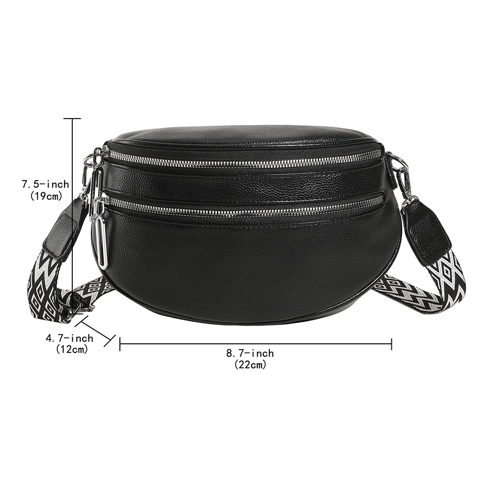 Women Stylish Crossbody Bag with Wide Strap Simple Shoulder Bag PU Leather Retro Belt Bag Female Daily Dating Bag