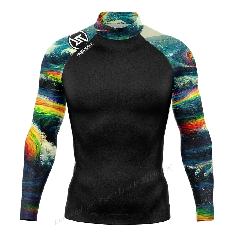 Men's Surfing Shirt Sunset Camo Lycra Rashguard RIGHTTRACK For Surf Sportswear Beach UV Swimwear UPF50 Clothes