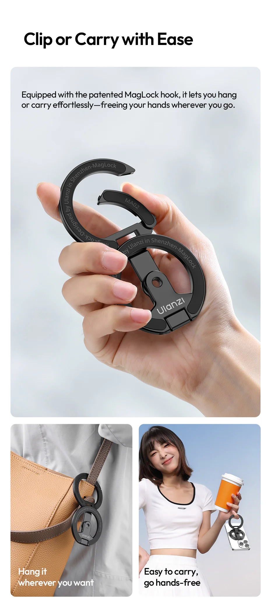 Magnetic Phone Stand Phone Mount Handle for iPhone 16 15 Magnetic Hook Ring with