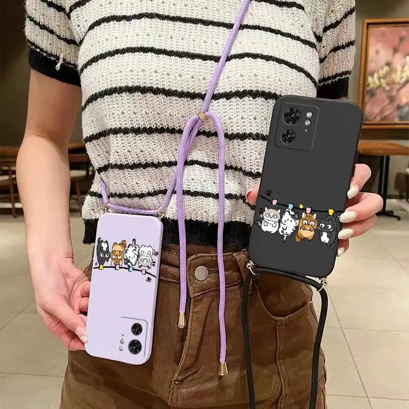 EDGE40 Four Little Cats Silicone Lanyard Phone Case