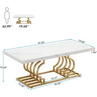 Modern coffee table, 47-inch imitation marble geometric frame cocktail table, rectangular table end table furniture 2