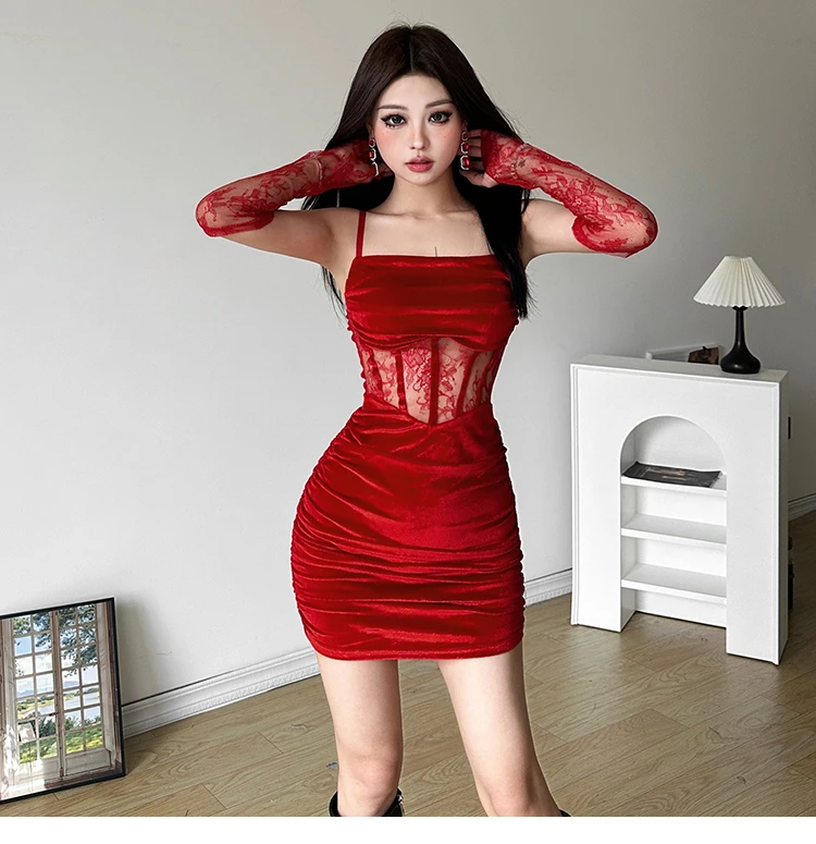 Sexy Bodycon Velvet Dresses for Women Spaghetti Strap Corset Slim Waist Slit Evening Party Dress Prom Robe Christmas Vestidos