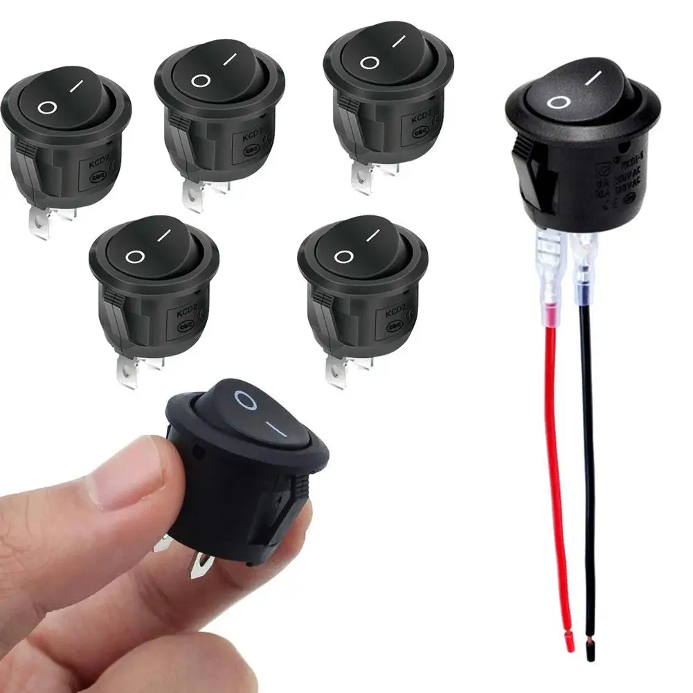5/10PCS 전원 로커 온-오프 스위치 스위치 20MM 라운드 125V 터미널 열 압착 2핀 250V 스위치 스위치 로커 J6M7