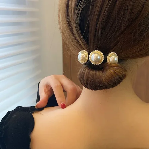 레이디 진주 쉘 꽃 머리핀 접이식 헤어 로프, 웨딩 연회 파티 머리띠, 고정 포니테일 헤어 액세서리, 여성 쥬얼리 3