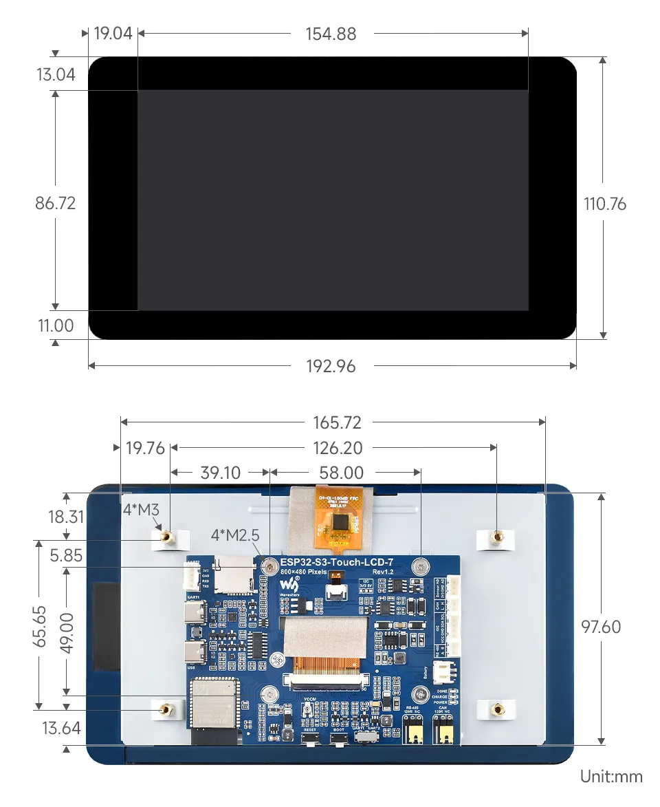 Waveshare ESP32-S3 7inch Capacitive Display Development Board, ESP32 With Displa