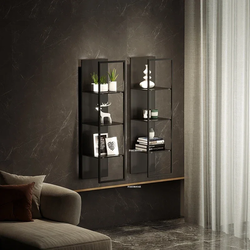 Iron Storage Wine Rack Luxury Bar Furniture Wall-mounted Wine Cabinets with Light Home Display Rack Multi-layer BookshelfN