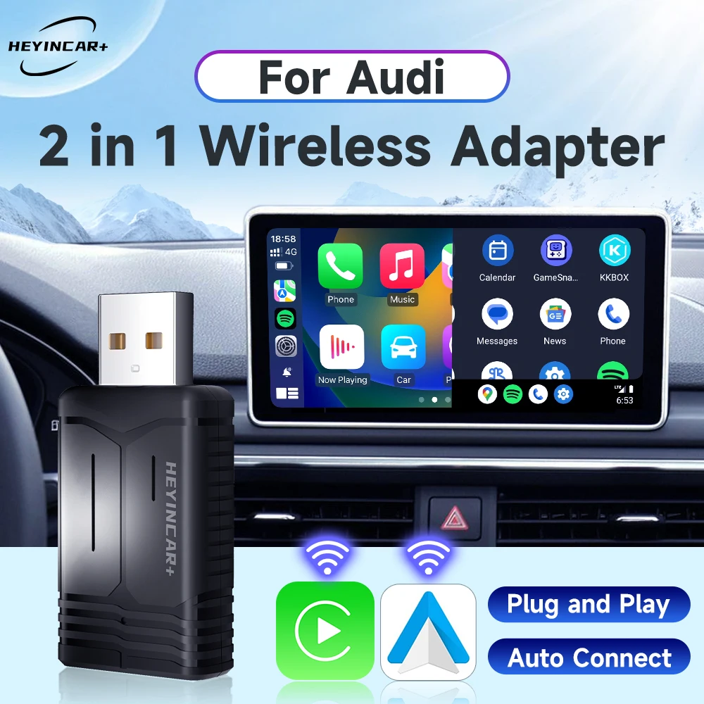 

2024 New HEYINCAR 2in1 Wireless Android Auto Adapter Carplay Wireless For Audi A3 A4 A5 A6 A7 A8 Q3 Q4 Q5 Q6 Q7 Q8 S4 S5 S6 RS4