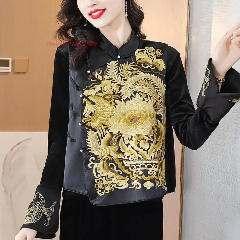 

2024 chinese vintage satin gilet national flower embroidery ethnic vest chinese tang suit retro sleeveless jacket waistcoat vest