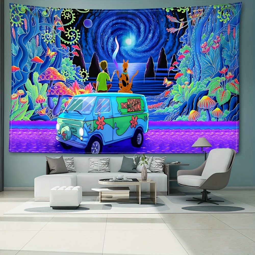 1pc Mystical Mushroom Forest Tapestry for Bedroom and Living Room Decor-Bohemian Cartoon Wall Hanging with Wizardry Design