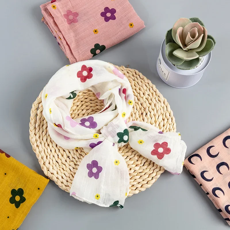 Matagorda Children's Scarf Fashion Folwer Pringting Thin Cotton Linen Kid Scarves Baby Neckerchief Collar Cute Accessory TWEET children scarf