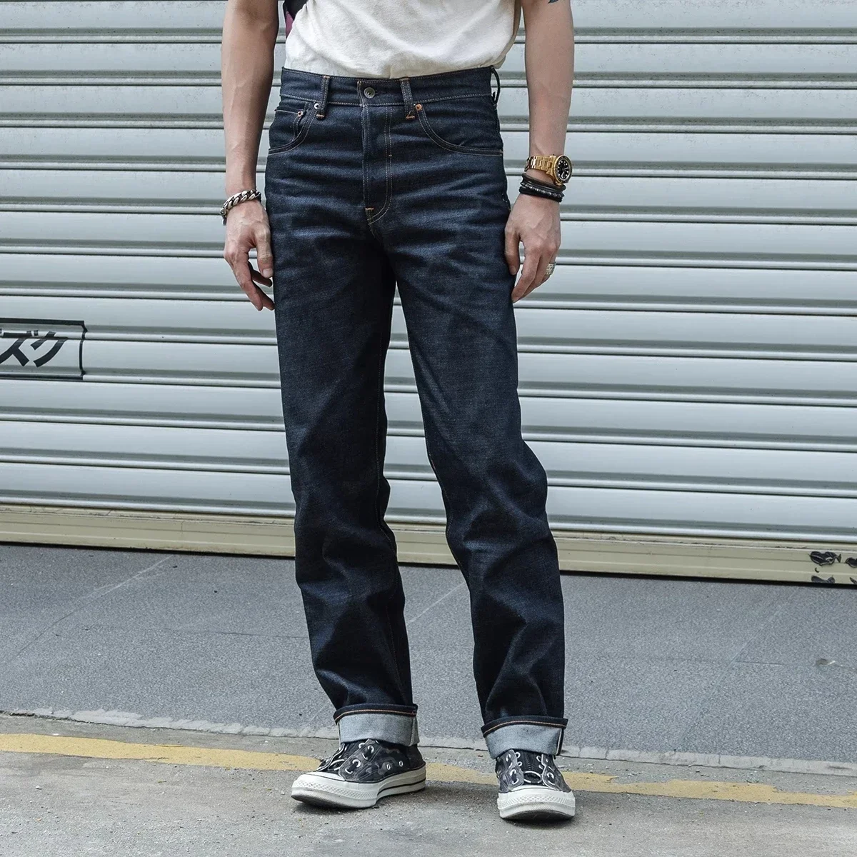 Non Stock Late 1960s Men's Slim Fit Jeans Mid-Rise Selvedge Denim Pants Dark Blue 3