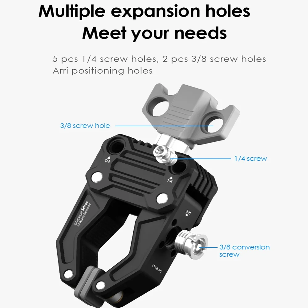 Selens Photography Multifuncional Crab Clamp Cabeça de Câmera Liga de Alumínio tipo c Strong Clip para Suporte de Luz Extension Arm Clip - Image 6
