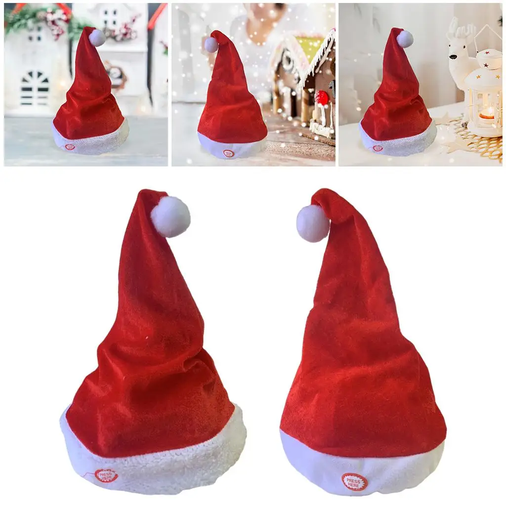 Singing Dancing Santa Hats Decoration Music Swing Red White Plush Xmas Holiday Hat for Adults