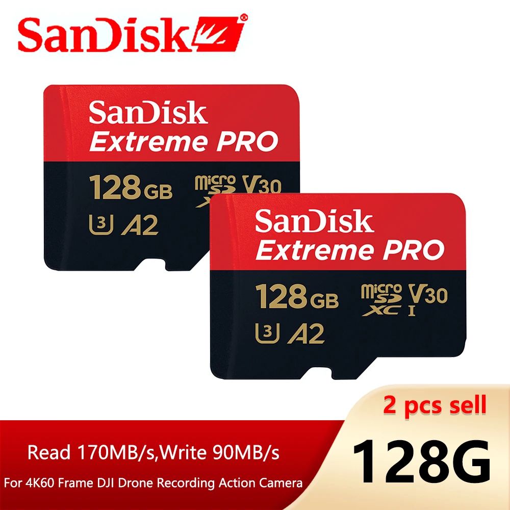 32gb memory card 2 pcs sell Original SanDisk Extreme Pro Micro SD 256GB 128GB 64GB SDXC A2 V30 Memory Card 32GB TF Card for 4K UHD Camera flash memory card Memory Cards