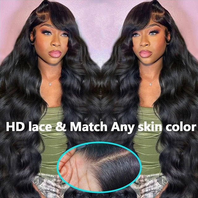 Perruques Lace Front Body Wave en Cheveux Humains, Densité 200, Perruques Frontales HD 13x6, Perruque Humaine Body Wave avec Baby Hair pour Femmes, Noir Naturel 1