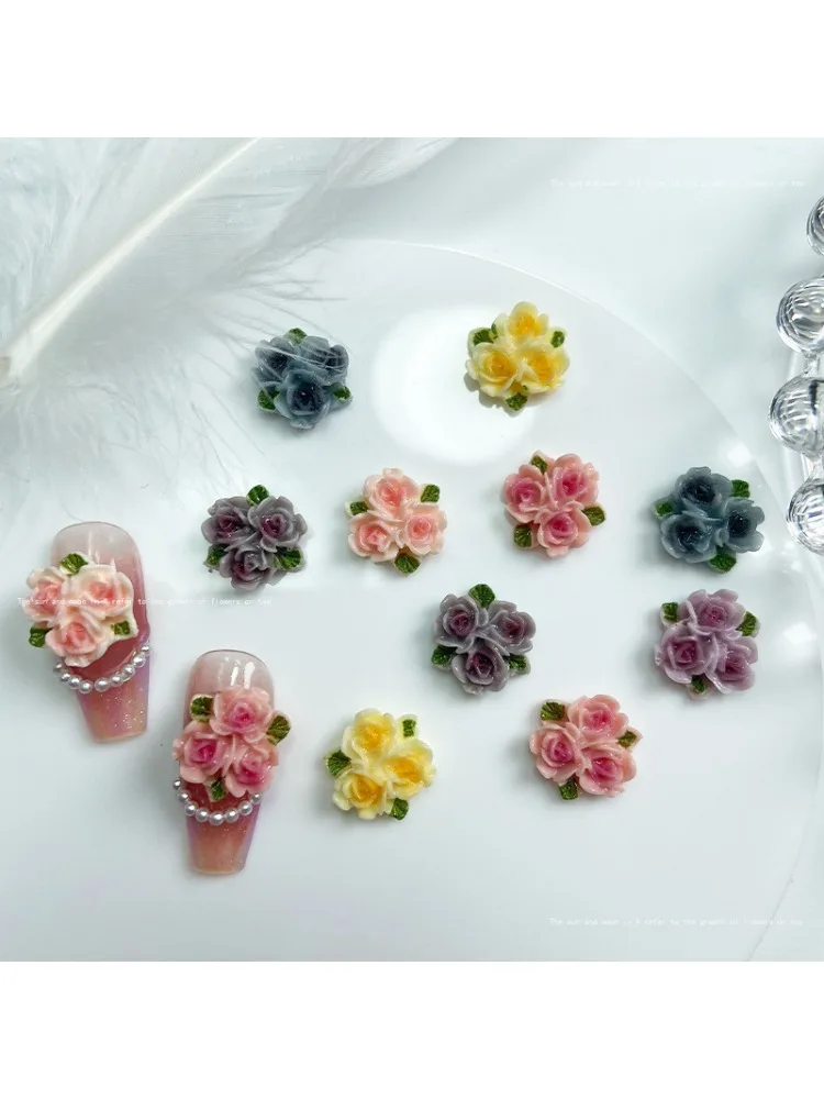 Description Picture 2 of itemRainbow gradient three rose resin flower shape nail art design resin flat back DIY decoration scrapbooking embellishments 30pcs-