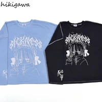 Streetwear T-shirts Femmes Vêtements Imprimé Manches Longues T-shirts Décontracté Mode Japonais Camisetas Dessin Animé Y2k Hauts T-shirts Surdimensionnés 4