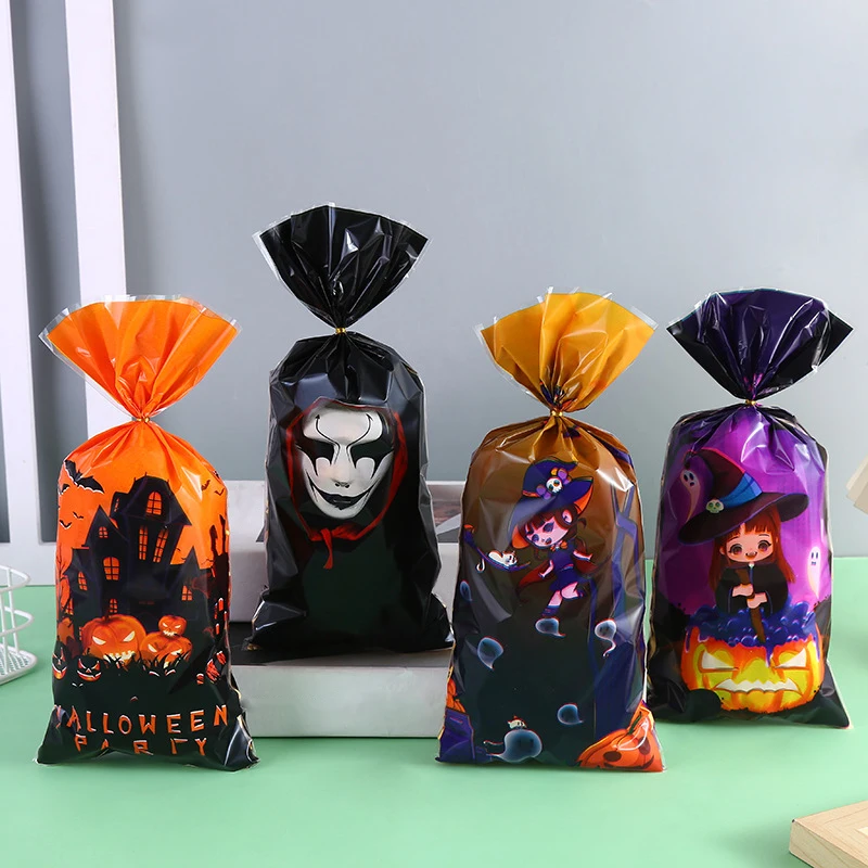 50pcs Scary Ghost Pumpkin Happy Halloween Candy Gift Bags Trick Or