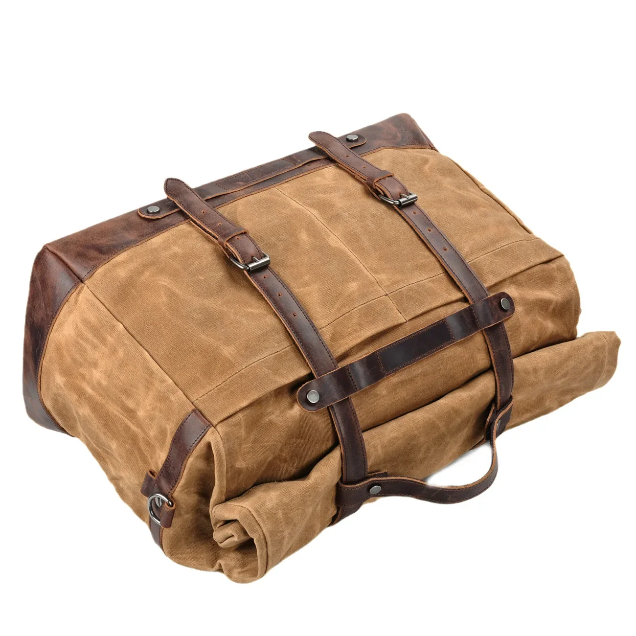Waterproof Waxed Canvas Travel Bag with Cowhide for Men