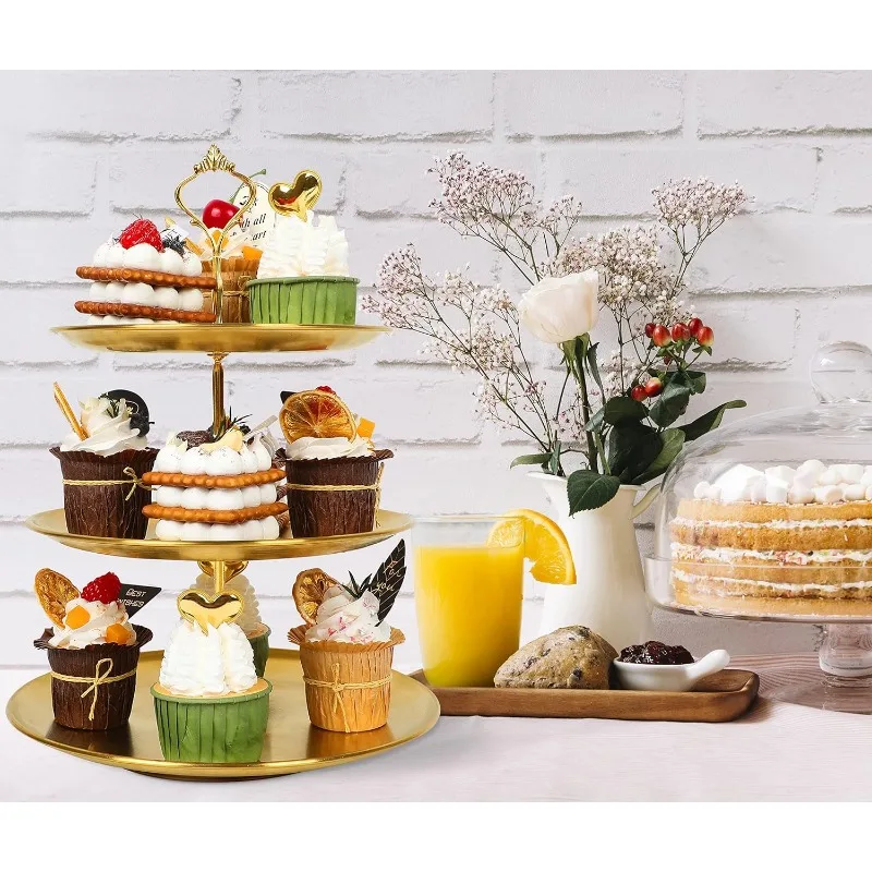 2/3 Layer Stainless Steel Cake Stand Fruit Tray Restaurant Detachable Dessert Rack Gold Silver Fruit Plate Snack Candy Tray