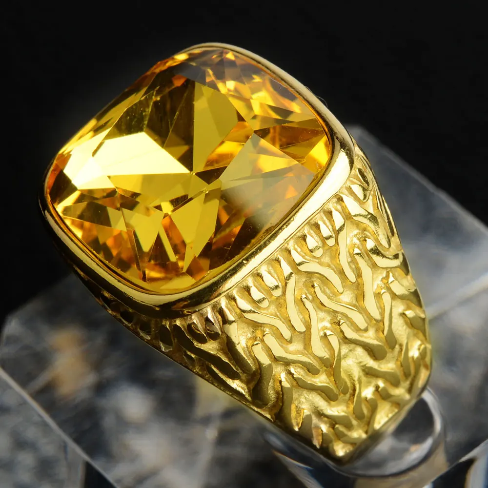 Stainless Steel Mens Rings Gold Silver-Color Red Blue Rhinestone Simple Luxury for Male Boy Jewelry Creativity Gift Wholesale 1