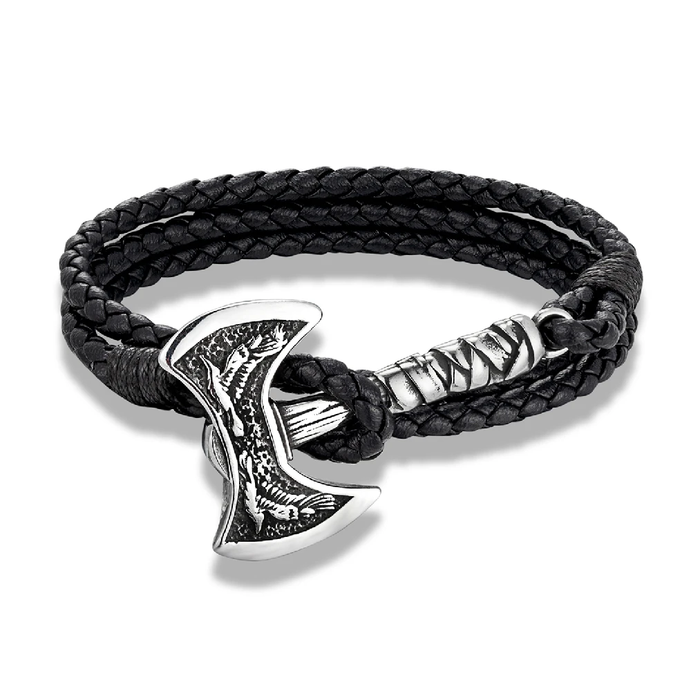 Viking Leather Bracelet For Men With Thor's Hammer – Stainless Steel Norse Amulet Bracelet, Gift Box Included - View #10