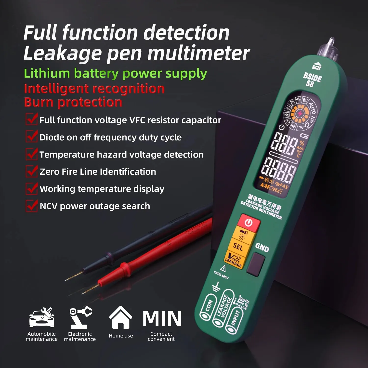 BSIDE Digital Multimeter Pen Type Smart Multitester Auto Range DC AC Voltage Capacitance Ohm NCV Hz Diode Live Wire Tester Meter
