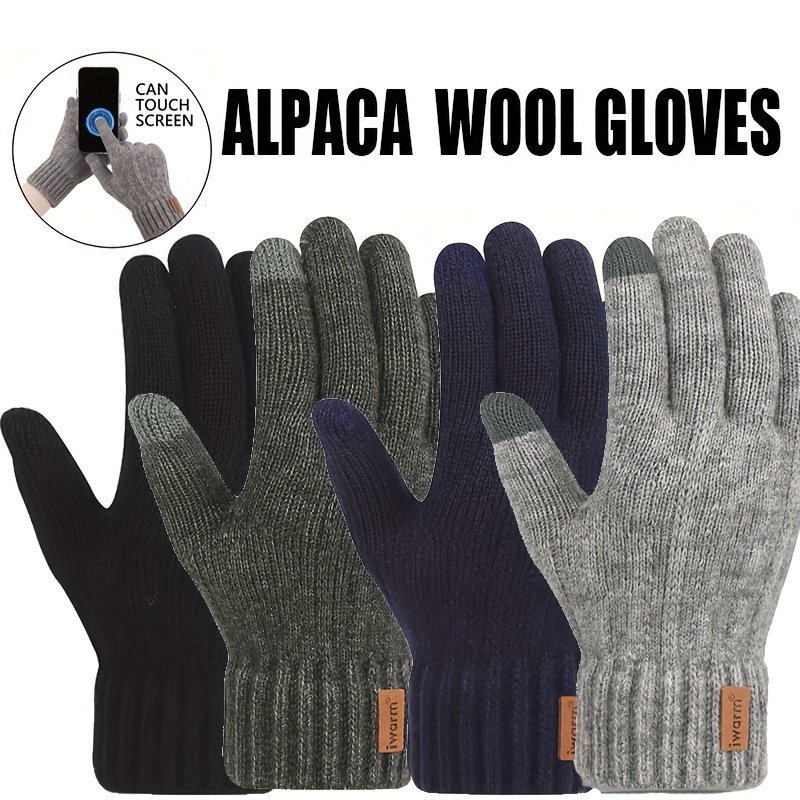 Winter Warm Alpaca Wool Gloves Full Finger Touchscreen Cashmere Gloves Men's Woman Thickening Knitted Cycling Driving Gloves
