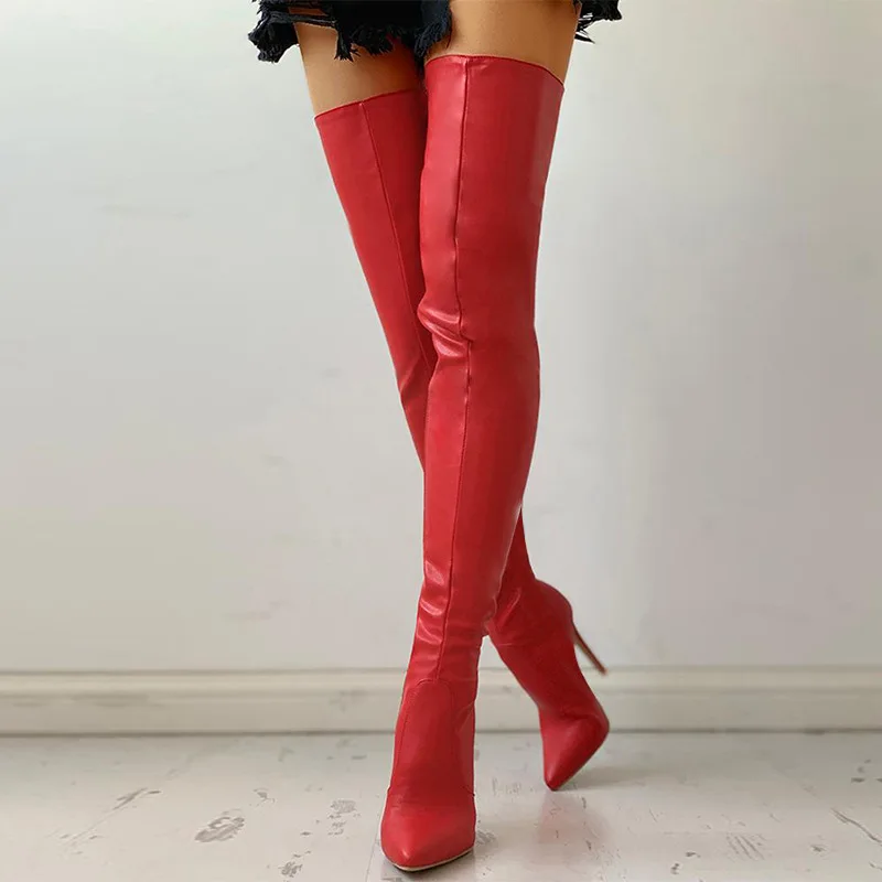 

Plus Size 34-47 Sexy Over The Knee Boots Women High Heels Shoes Ladies Thigh High Boots Spring Leather Long Boots Female Shoe