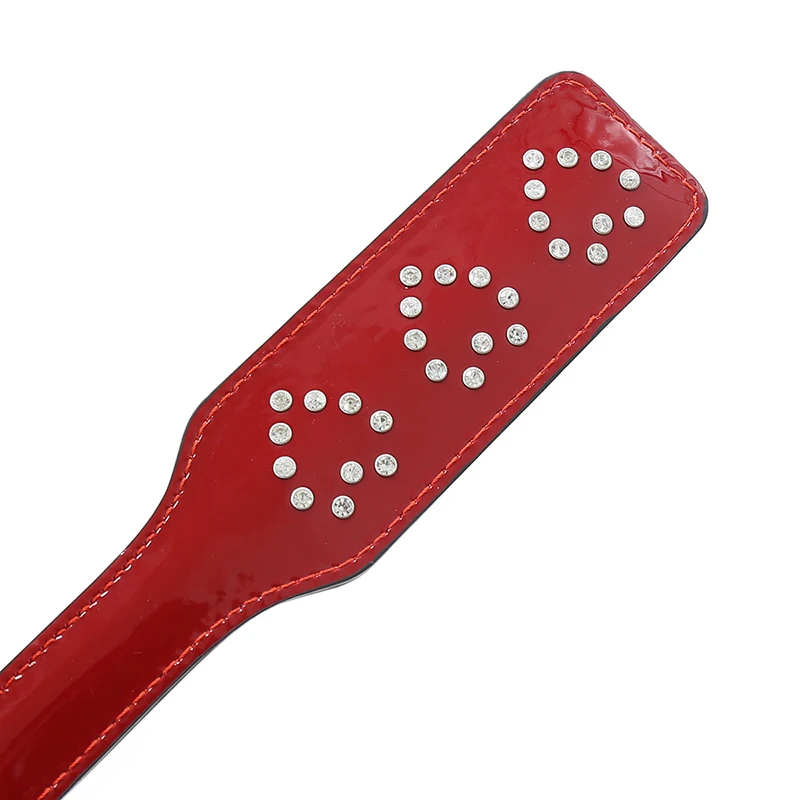 32cm Wine Red Glossy Leather Ellipse Paddle Riding Crops Flogger Horsewhips Spikes 5.4cm Wide Spanking Paddle Slapper