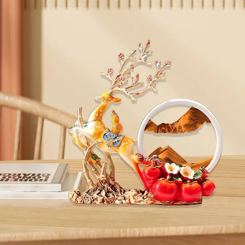 Deer Sculpture 3D Moving Sand Art Picture Decor for Office Bookshelves Table