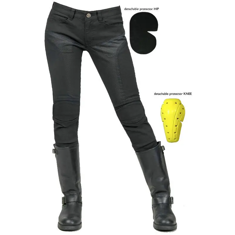 여성용 탈부착 가능한 실리콘 보호대가 있는 오토바이 청바지, 레이싱 로드 라이더 4계절 캐주얼 라이딩 팬츠 (보호 장비 포함)