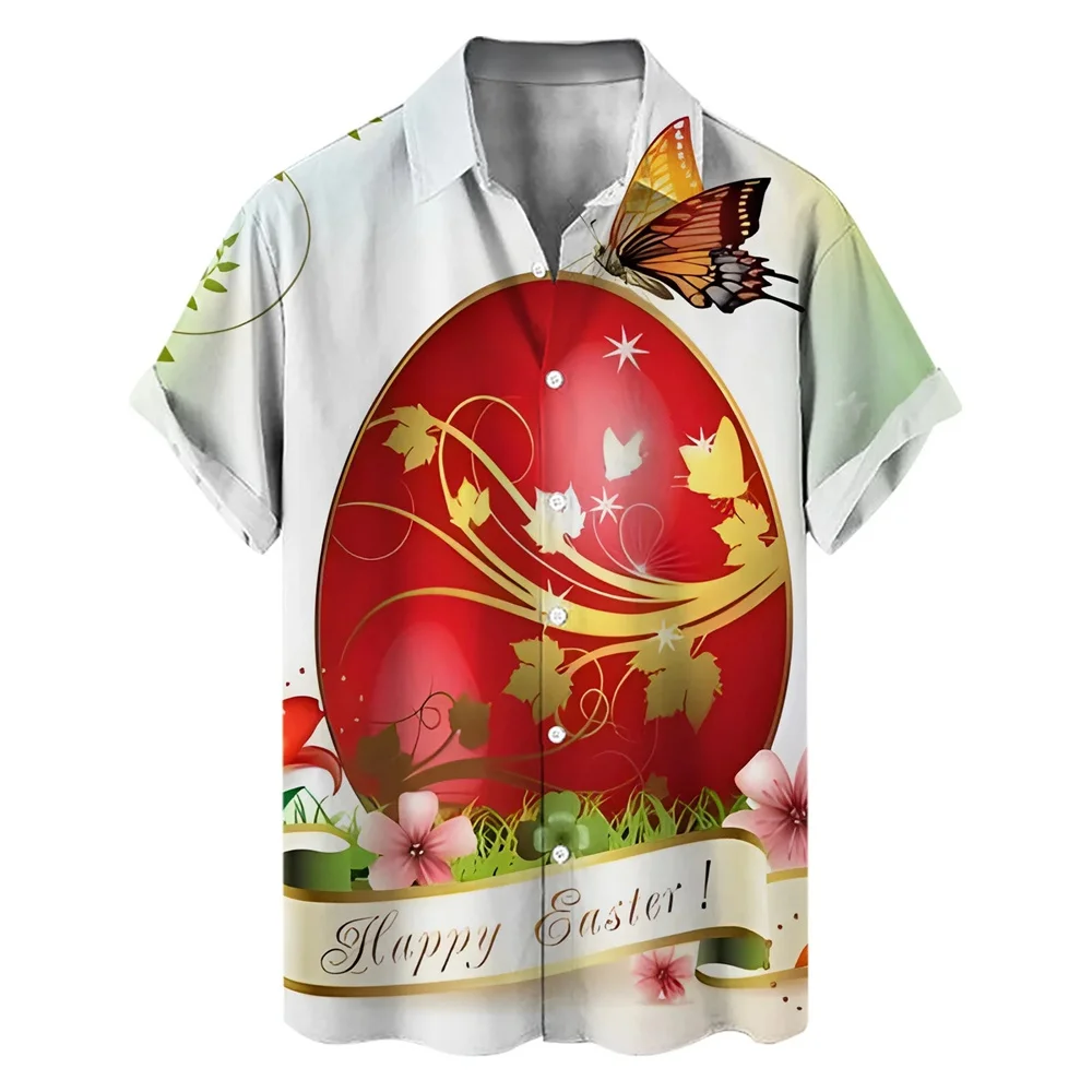 thumbnail image 1 of Camisa hawaiana con estampado de dibujos animados en 3D para hombre y mujer, ropa de verano, camisa de playa con conejo para el día de Pascua, regalos para niños, blusas con botones, 1 of 5