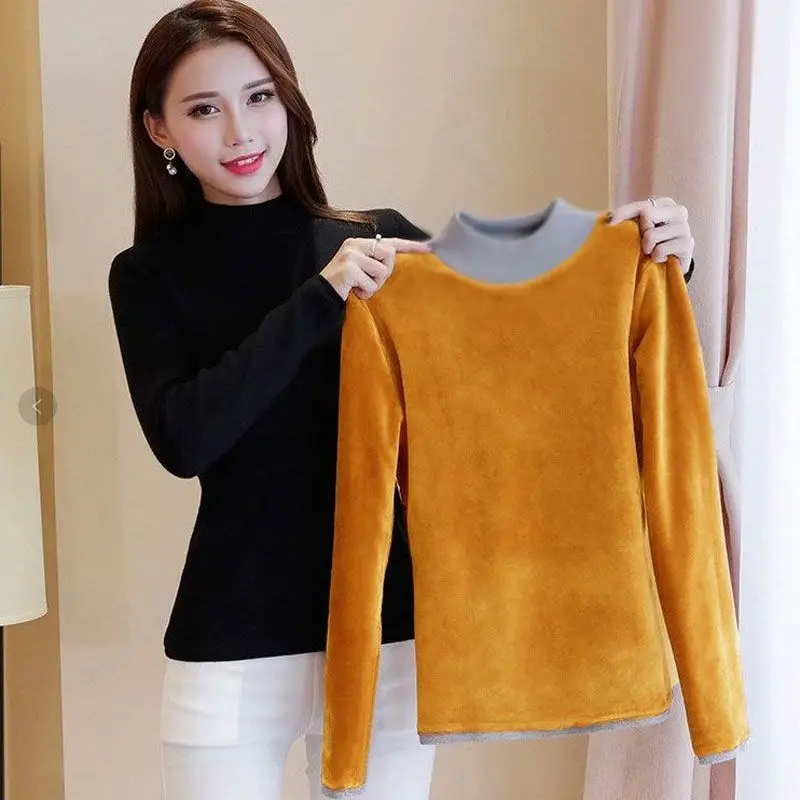 

Turtleneck Winter Sweater Women Elegant Thicken Velvet Lined Warm Knitted Pullover Slim Tops Jersey Knitwear Jumper New A65