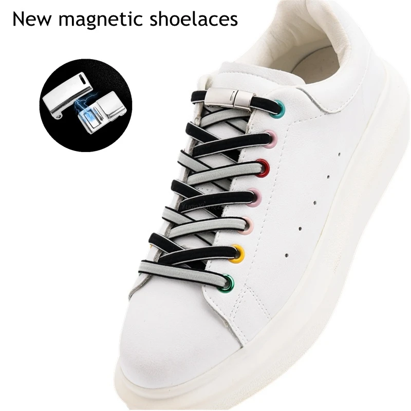 Cordones de zapatos elásticos de doble color para niños y adultos, cordones sin corbata, cierre magnético, talla única