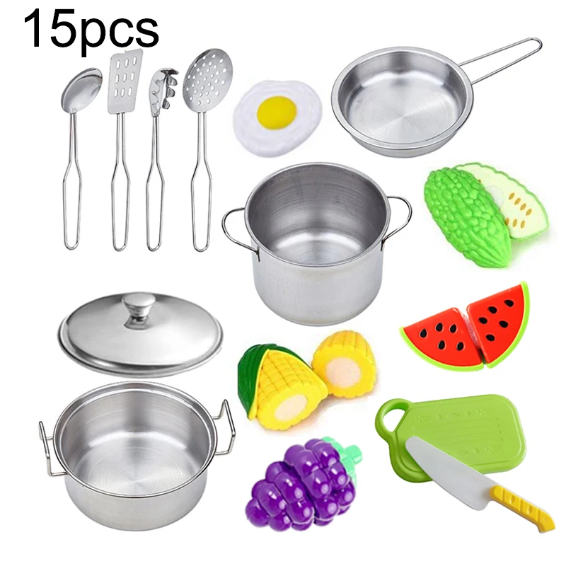 Kids Play Kitchen Toys Pots and Pans 13/15/20pcs Stainless Steel Mini Cookware Playset Pretend Cooking Utensils for Kids 6